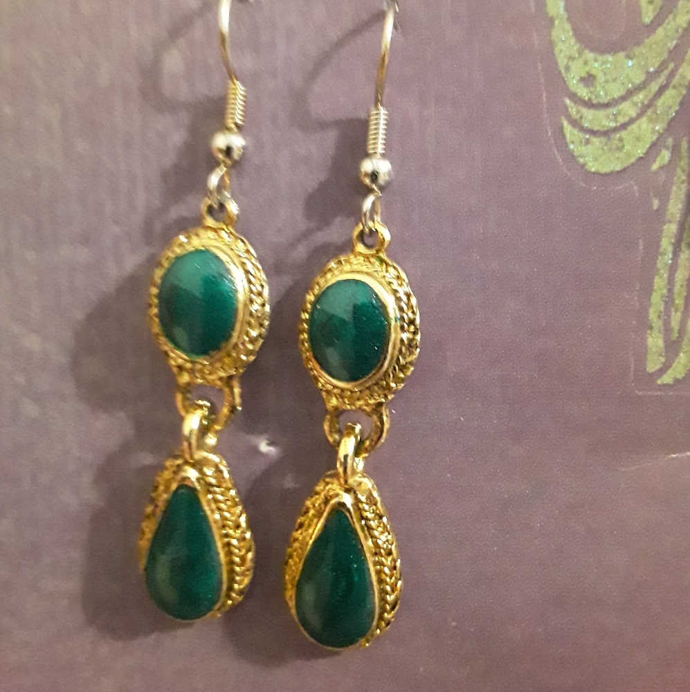 Gold and Jade toned Earrings